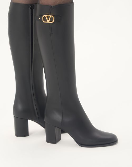Valentino Garavani - Vlogo Signature Calfskin Boot 70mm - Black - Woman - Boots And Ankle Boots